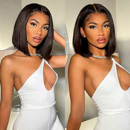 Dark Brown Color Short Bob Straight Double Drawn Hair Grade 6-inch Deep Lace Glueless Human Hair Wig