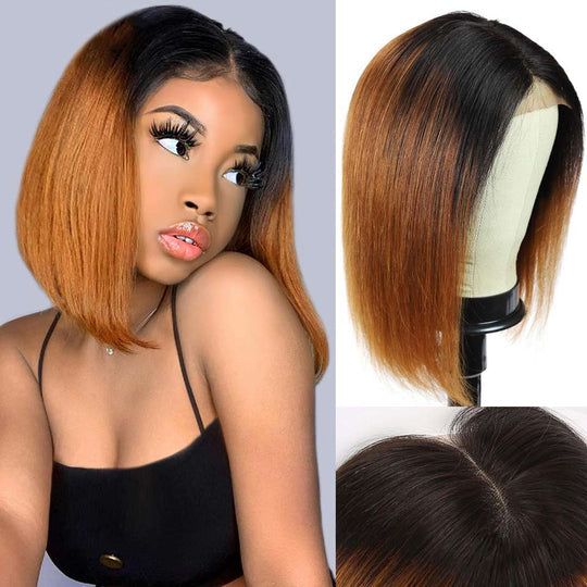 4x4 Lace Ombre T1b/30 Colored Human Hair Straight Bob Wig