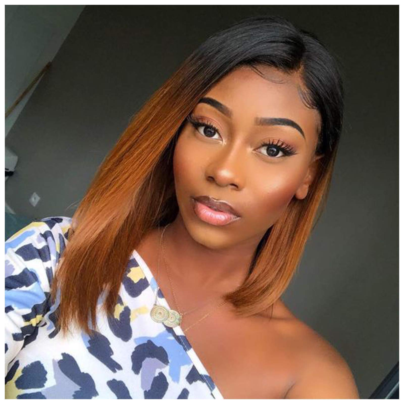 4x4 Lace Ombre T1b/30 Colored Human Hair Straight Bob Wig