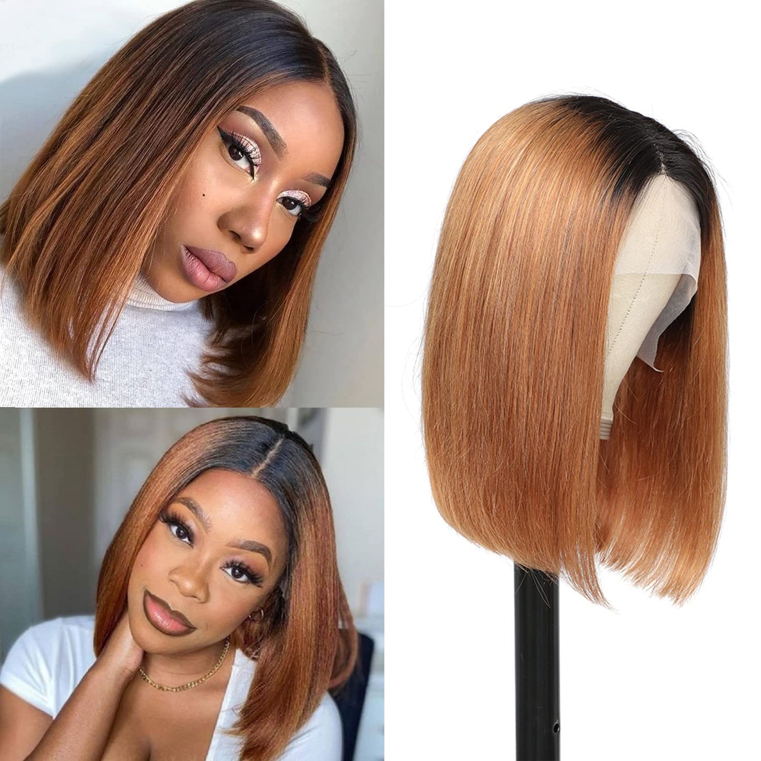 4x4 Lace Ombre T1b/30 Colored Human Hair Straight Bob Wig
