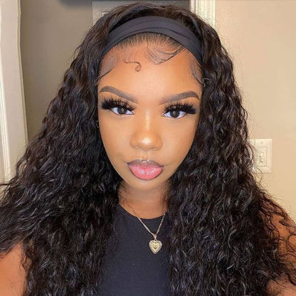 20&quot; Glueless Headband Water Wave Full Machine Made No Lace Human Hair Wig