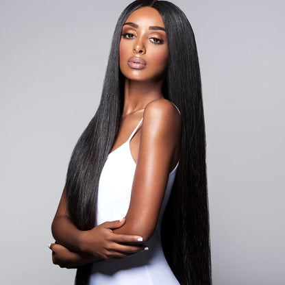 { ARABELLA LUXURY} 6x5 Pre-Cut Glueless Lace 36 Inches Long Length Easy-Wear Straight Natural Black Human Hair Wig