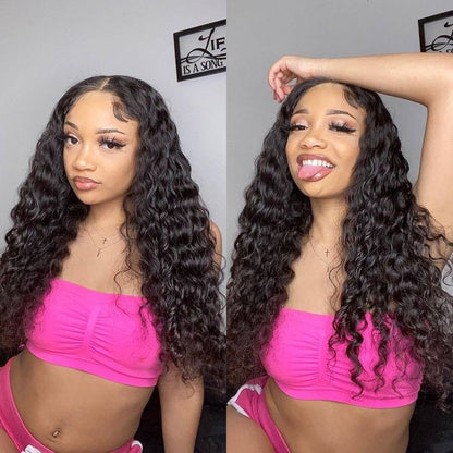 [clearance] 22&quot; Water Wave Free Part 13x4 Lace Frontal Wig 100% Human Hair Wig