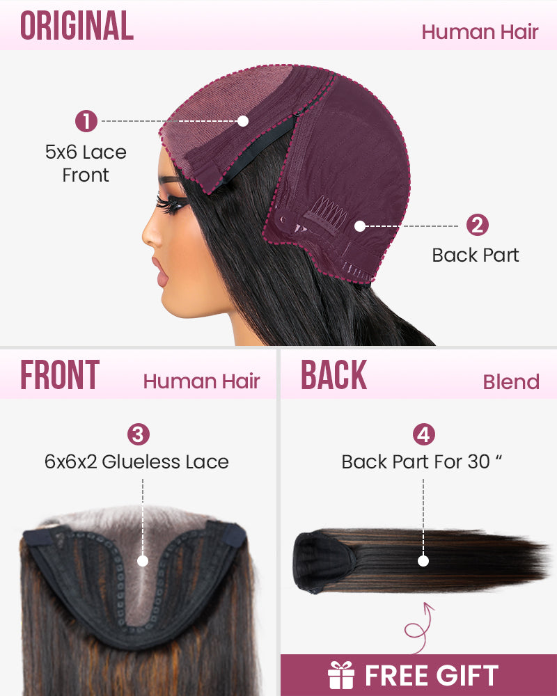 ZIP &amp; Mix-All Wigs | Straight Natural Black Glueless 6x5 Pre-Cut Lace Wig With Optional Replaceable Tops