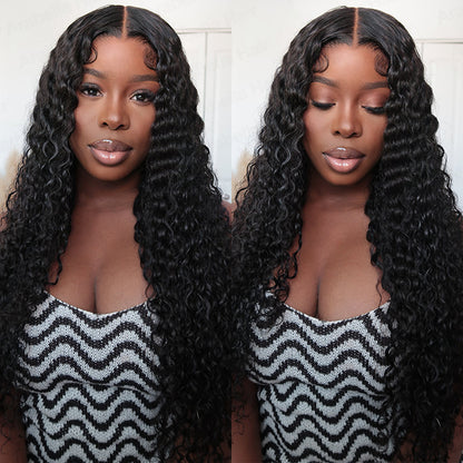 Glueless 4x4 Deep Wave Lace Wig Natural Black - Luxurious Curly Human Hair Wigs