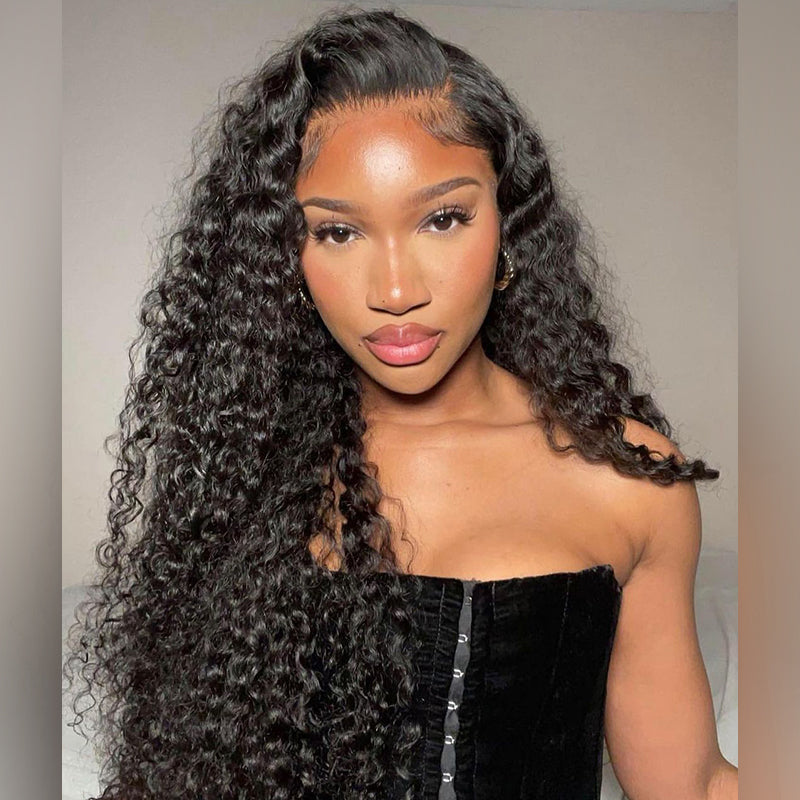 Long Length Curly Natural Black 13x4 Lace Frontal Human Hair Wig
