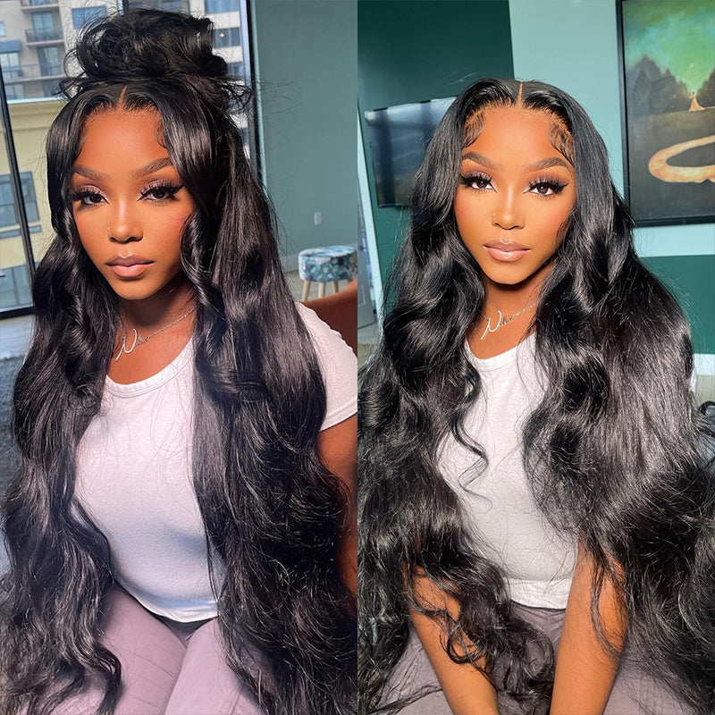 Long Length Body Wave/Straight Natural Black 13x4 Lace Front Human Hair Wigs