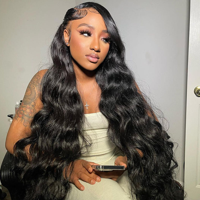 Long Length Wig 32-40 Inch Transparent Lace 13x4 Lace Frontal Wig Straight Body Wave 180% Density