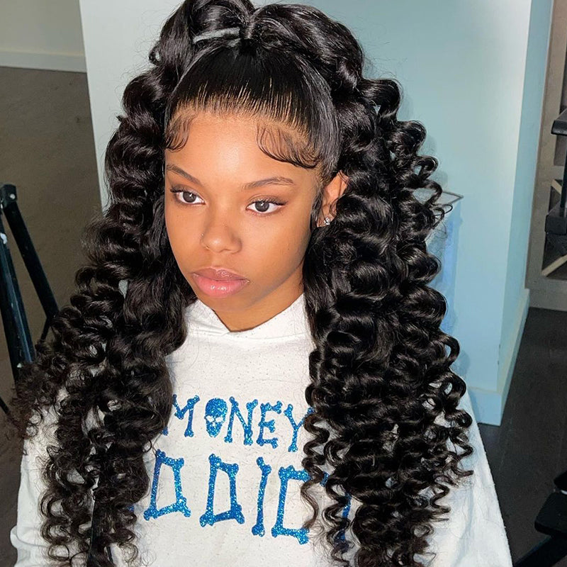 Long Length Curly Natural Black 13x4 Lace Frontal Human Hair Wig
