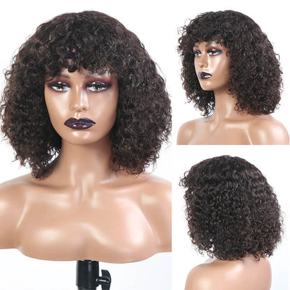 Jerry Curly Bob Wig With Bangs Full Machine Made For Women Fringe Wigs Non-Lace Wig - arabellahair.com