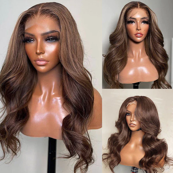Chestnut Dark Brown Color Wig 4*4  13*4 Lace Front Closure Wig Body Wave Hair 180%Density Free Part - arabellahair.com