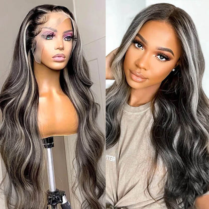 Human hair wig Platinum Blonde Highlights Transparent Lace 4x4/13x4  Lace Frontal Wig Mix Color Wig - arabellahair.com