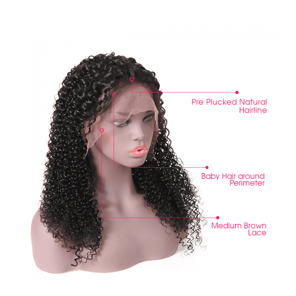Kinky Curly 13*6 Inch Lace Frontal Wig With Baby Hair 210% Density Free Part Human Hair - arabellahair.com