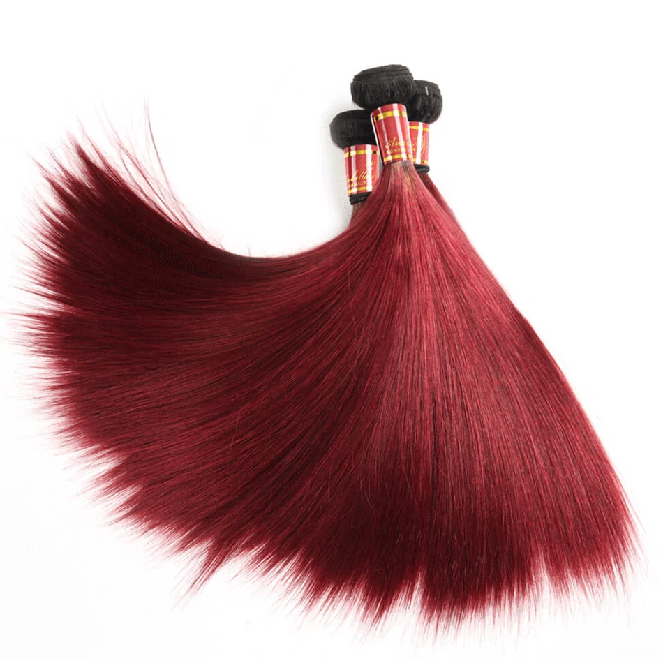 T1B/99J Burgundy Red Color 3 Bundles Straight Hair  With 4*4 Lace Closure - arabellahair.com
