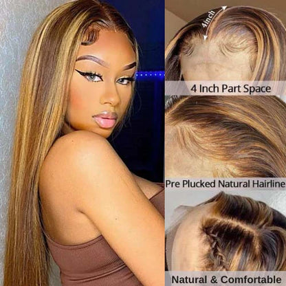 Human hair wig 26&quot; Piano Highlight Colored Wigs 4x4 Lace Closure Glueless Wigs Human Hair Wigs - arabellahair.com