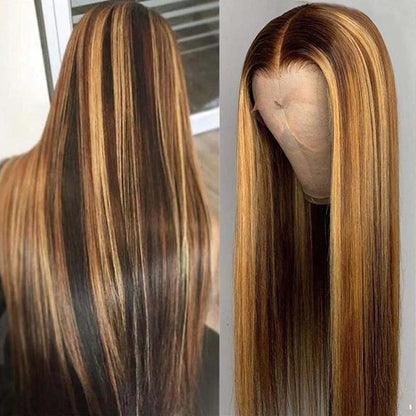 Human hair wig 26&quot; Piano Highlight Colored Wigs 4x4 Lace Closure Glueless Wigs Human Hair Wigs - arabellahair.com