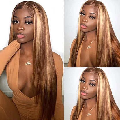 Human hair wig 26&quot; Piano Highlight Colored Wigs 4x4 Lace Closure Glueless Wigs Human Hair Wigs - arabellahair.com