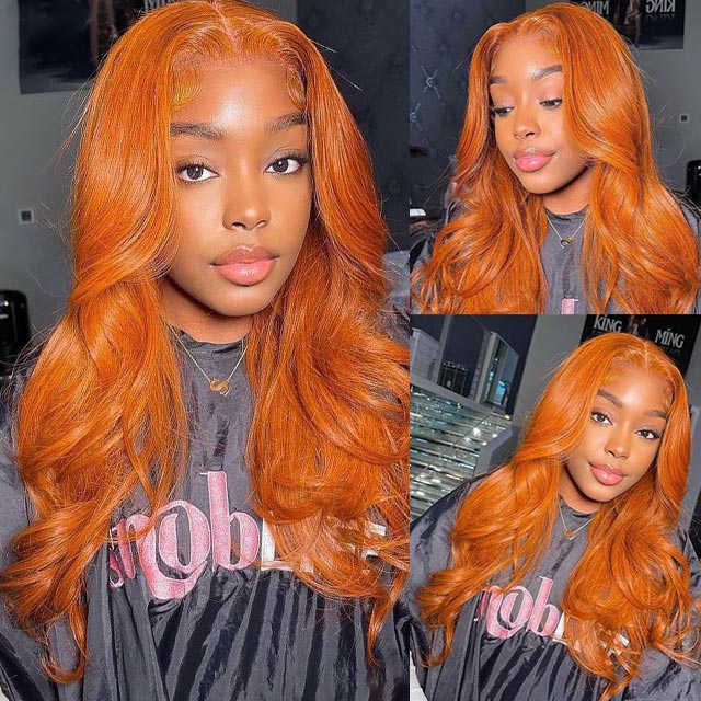 13*4 Transparent Lace Frontal Wig Ginger Orange Color Wig Body Wave Human Hair Wigs Free Part - arabellahair.com