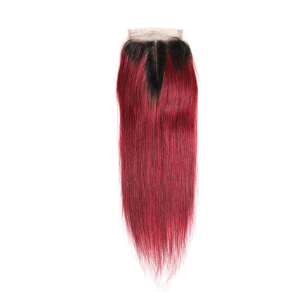 T1B/99J Burgundy Red Color 3 Bundles Straight Hair  With 4*4 Lace Closure - arabellahair.com
