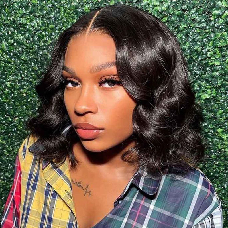 Glueless Short Body Wave 13x4 Lace Front Natural Color Wigs Human Hair Wigs