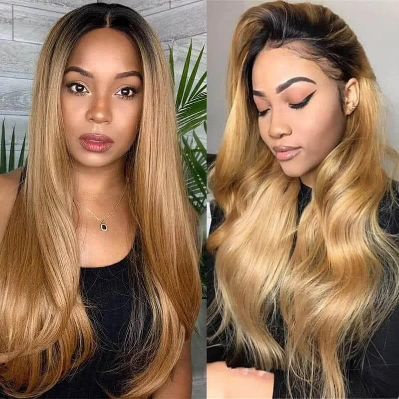 1B27 Ombre Color Wig 13*4/4*4 Transparent Lace Frontal Wig Human Hair Fashion Style 180% Density - arabellahair.com