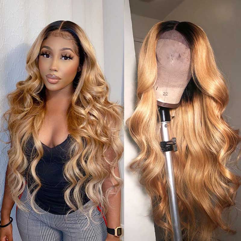 1B27 Ombre Color Wig 13x4 Lace Frontal Wig Human Hair Fashion Style 180% Density