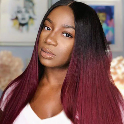 1B99J Ombre Wig Human Hair 13*4 Lace Frontal Wig Straight&amp;Body Wave 180% Density Color Wig - arabellahair.com