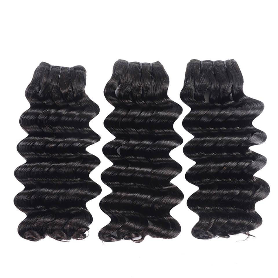 15A Grade Double Drawn Full End Deep Wave Unprocessed Hair Natural Black 3 bundles/pack - arabellahair.com