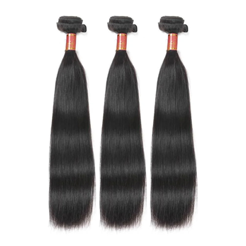 Straight Bundles With Lace Closure Brazilian Hair 3 Bundles and Closure ...