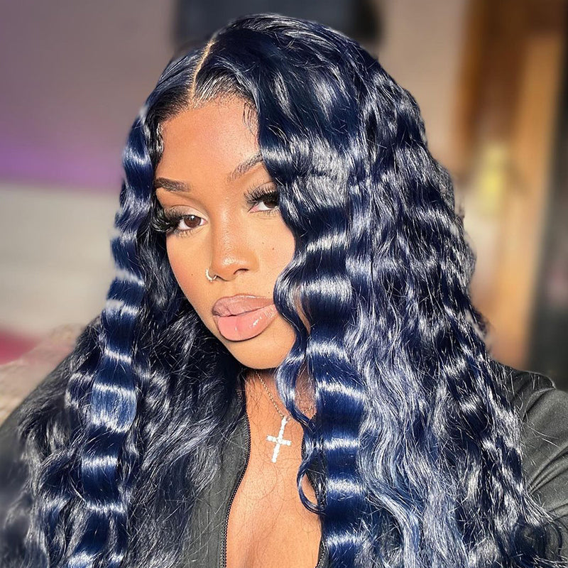 [PRE-SALE] Dark Silver Blue Wig Colored Wig Straight 5x5/13x4 Transparent Lace Wig Human Hair Wigs Free Part