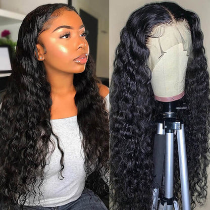 Undetectable Transparent Lace 13*4 Lace Frontal Wig Water Wave 180% Density Human Hair Wigs For Beginners Natual Black Free Part - arabellahair.com