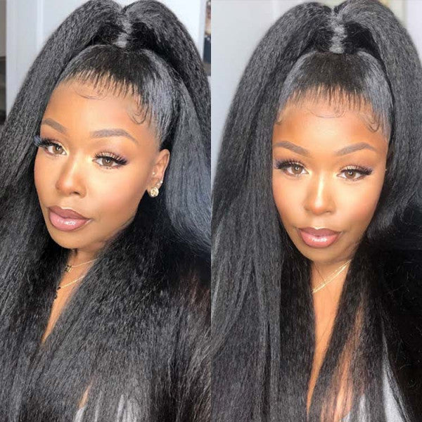 13*4 Inch Lace Frontal Wig 210% Density Yaki Straight Human Hair Wigs Pre-plucked Free Part - arabellahair.com