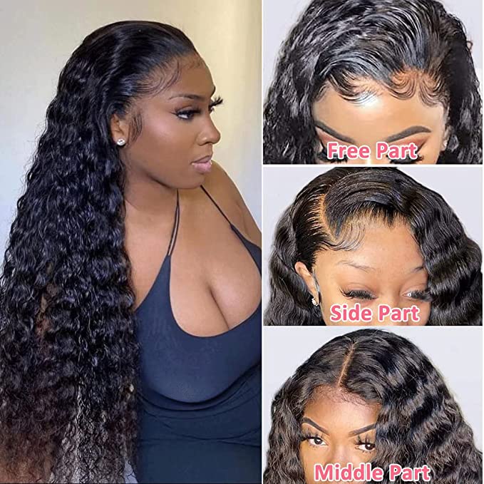Deep Wave 13*4 Lace Frontal Wig Undetectable Transparent Lace Human Hair Glueless DeepWave Free Part - arabellahair.com