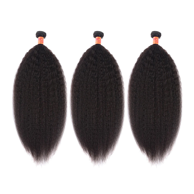 Human hair wig {12A 3Pcs+Frontal}Brazilian Yaki 3 Bundles Hair Weft With Frontal Closure Unprocessed Virgin Hair Weave - arabellahair.com