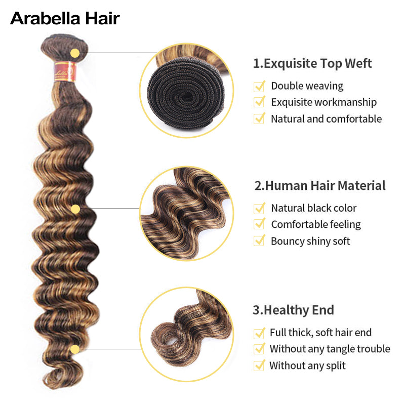 {12A 3Pcs} Highlight Piano P4/27 Colored Deep Wave Curly 3 Bundles