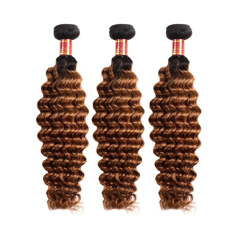 {12A 3Pcs} Virgin Ombre T1b/30 Deep Wave 3 Bundles Human Hair