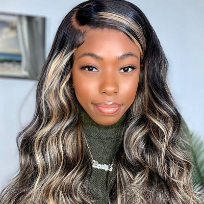 Human hair wig 360 Lace Front Body Wave Wig Balayage Highlights Color Wigs Transparent Human Hair Wigs High Density Free Part - arabellahair.com