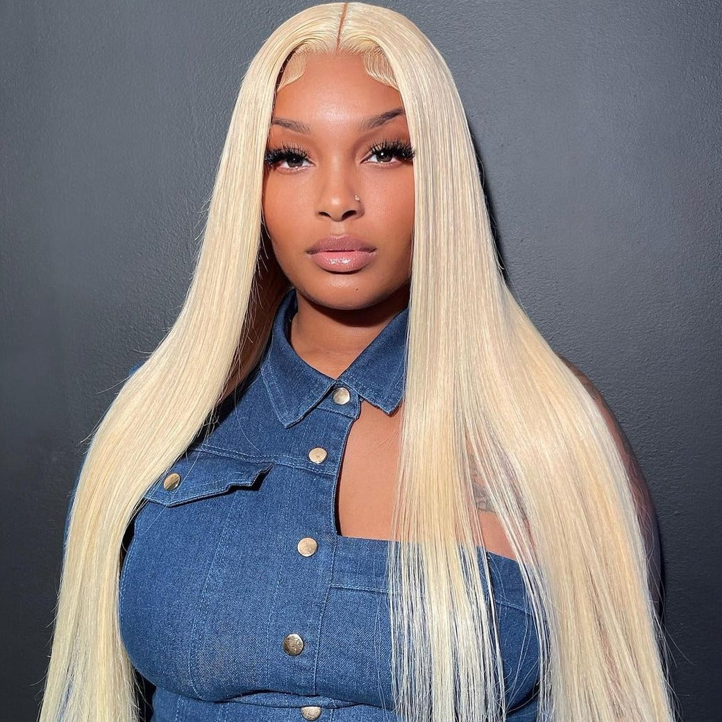 Straight Blonde 613 Color Wig 4*4 Lace Front Closure Wig 180% Density - arabellahair.com