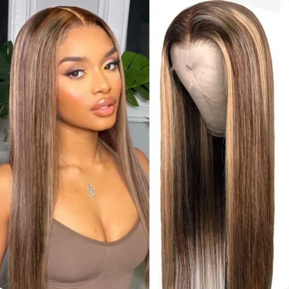 Human hair wig 26&quot; Piano Highlight Colored Wigs 4x4 Lace Closure Glueless Wigs Human Hair Wigs - arabellahair.com