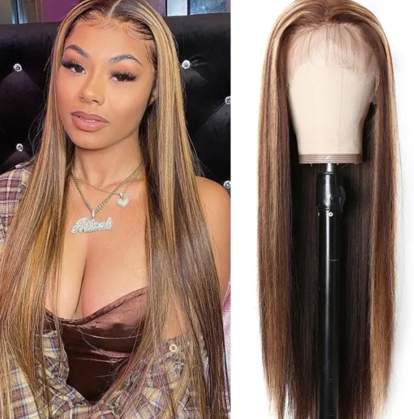 Human hair wig 26&quot; Piano Highlight Colored Wigs 4x4 Lace Closure Glueless Wigs Human Hair Wigs - arabellahair.com