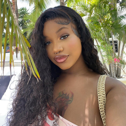 Undetectable Transparent Lace 13*4 Lace Frontal Wig Water Wave 180% Density Human Hair Wigs For Beginners Natual Black Free Part - arabellahair.com