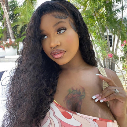 Undetectable Transparent Lace 13*4 Lace Frontal Wig Water Wave 180% Density Human Hair Wigs For Beginners Natual Black Free Part - arabellahair.com