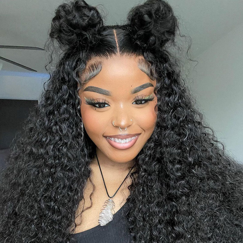 Jerry Curly Natural Black 360 Lace Frontal Human Hair Wig Free Part