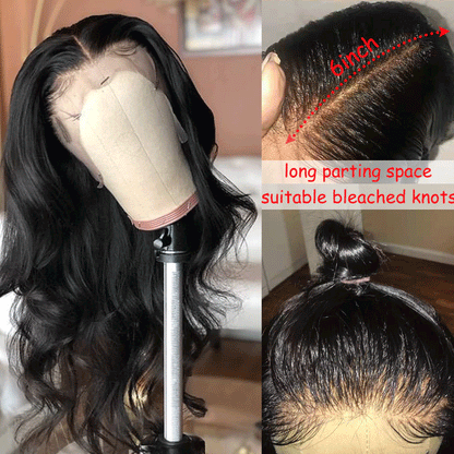 Long Body Wave Free Part Natural Black 13*6 Inch Lace Frontal Wig 210% Density Human Hair Wig - arabellahair.com