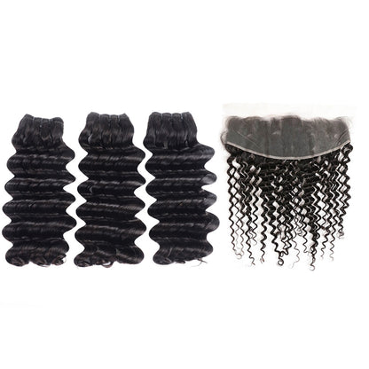 15A Mink Hair Double Drawn Raw Virgin Human Hair Weaves Deep Wave 3 Bundles with  Frontal Closure - arabellahair.com