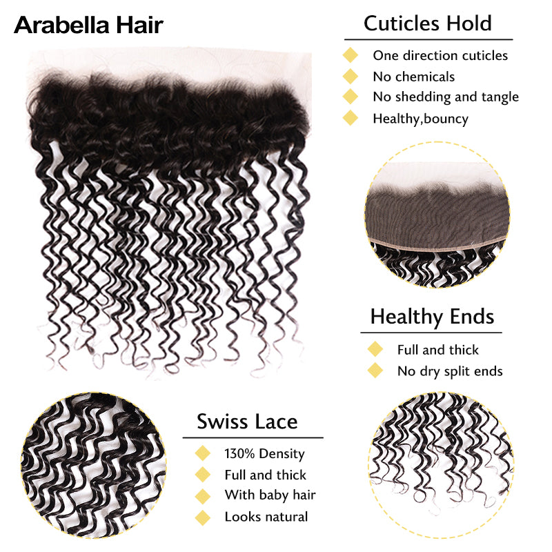 Human hair wig {12A 3Pcs+Frontal} Deep Wave 3 Bundles Hair Weft With Frontal Closure Human Virgin Hair Extensions - arabellahair.com