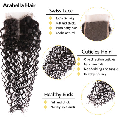 Human hair wig {12A 3Pcs+Closure} Brazilian Jerry Curly 3 Bundles Hair Weft With 4x4 Lace Closure - arabellahair.com