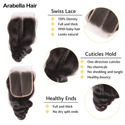 Human hair wig {12A 3Pcs+Closure} Loose Wave Human Hair Bundles With Closure 4x4 Closure With Bundles - arabellahair.com