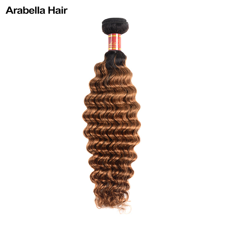 {12A 3Pcs} Virgin Ombre T1b/30 Deep Wave 3 Bundles Human Hair