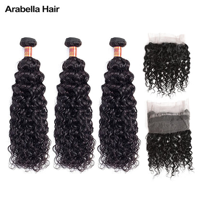Human hair wig {12A 3Pcs+Frontal} Brazilian Water Wave 3 Bundles Hair Weft With Frontal Closure Unprocessed Virgin Hair Weave - arabellahair.com